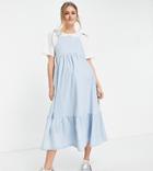 Asos Design Maternity Soft Denim Smock Midi Dress In Lightwash-blue