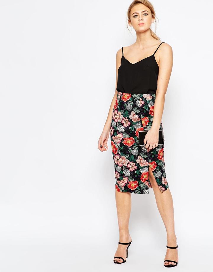 Oasis Floral Print Pencil Skirt - Multi Black