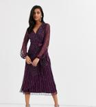 Amelia Rose Embellished Bridesmaid Midi Dress With Wrap Detail In Wine