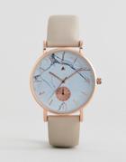 Asos Design Curve Watch With Leather Strap And Marble Print Face - Tan