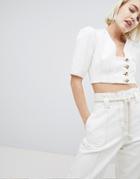 Asos Design Denim Top In White With Button Detail - White