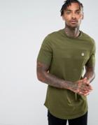 Le Breve Longline Curved Hem Cut And Sew T-shirt - Green