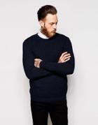 Asos Cable Sweater With Rib Detail - Navy