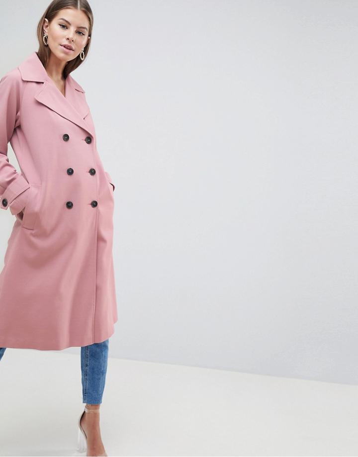 Asos Design Double Breasted Soft Formal Coat - Red