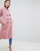 Asos Design Double Breasted Soft Formal Coat - Red