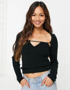 Asos Design Ribbed Sweater With Cut Out Neckline In Black