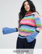 Asos Curve Sweater With Multi Stripe And Fluted Sleeves - Multi