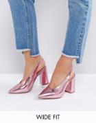 New Look Wide Fit Metallic Pointed Sling Back Heeled Shoe - Pink