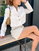 Topshop Cropped Jacket In Stone-neutral