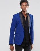 Asos Super Skinny Blazer In Blue Glitter Fabric - Blue