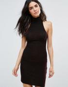 Oh My Love High Neck Lurex Bodycon Dress - Red