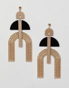 Asos Design Earrings With Resin And Chain Fringe In Gold - Gold