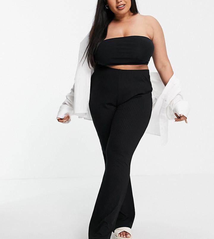 Asos Design Curve Rib Flare Pant In Black