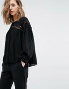 Ba & Sh Jimmy Blouse With Cut Work Panels - Black