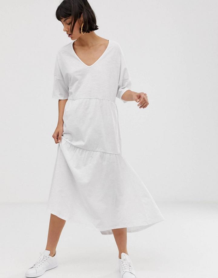 Selected Femme Slub Teired Sundress-white