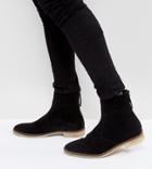Asos Wide Fit Chelsea Boots In Black Suede With Back Zip Detail With Natural Sole - Black