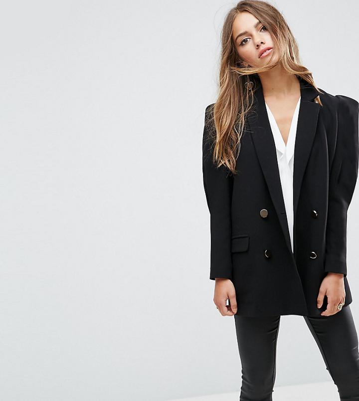 Asos Petite Tailored Victoriana Sleeve Mansy Blazer - Black