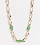 Reclaimed Vintage Inspired Statement Chain Necklace With Green Agate Stones In Gold