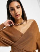 Naanaa Crossover Batwing Sleeve Sweater In Stone-neutral