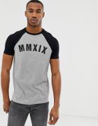 Asos Design Raglan T-shirt With Roman Numerals Chest Placement-gray