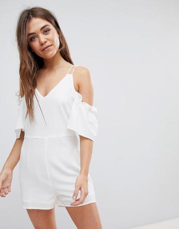 After Market Cold Shoulder Smocked Romper - White