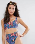 Asos Mixed Floral Tile Print Crop Bikini Top - Multi