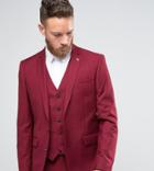 Farah Skinny Suit Jacket In Burgundy - Red