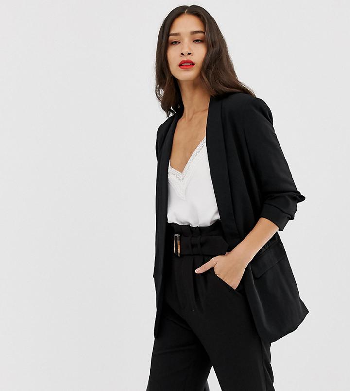 Stradivarius Ruched Sleeved Blazer In Black - Multi