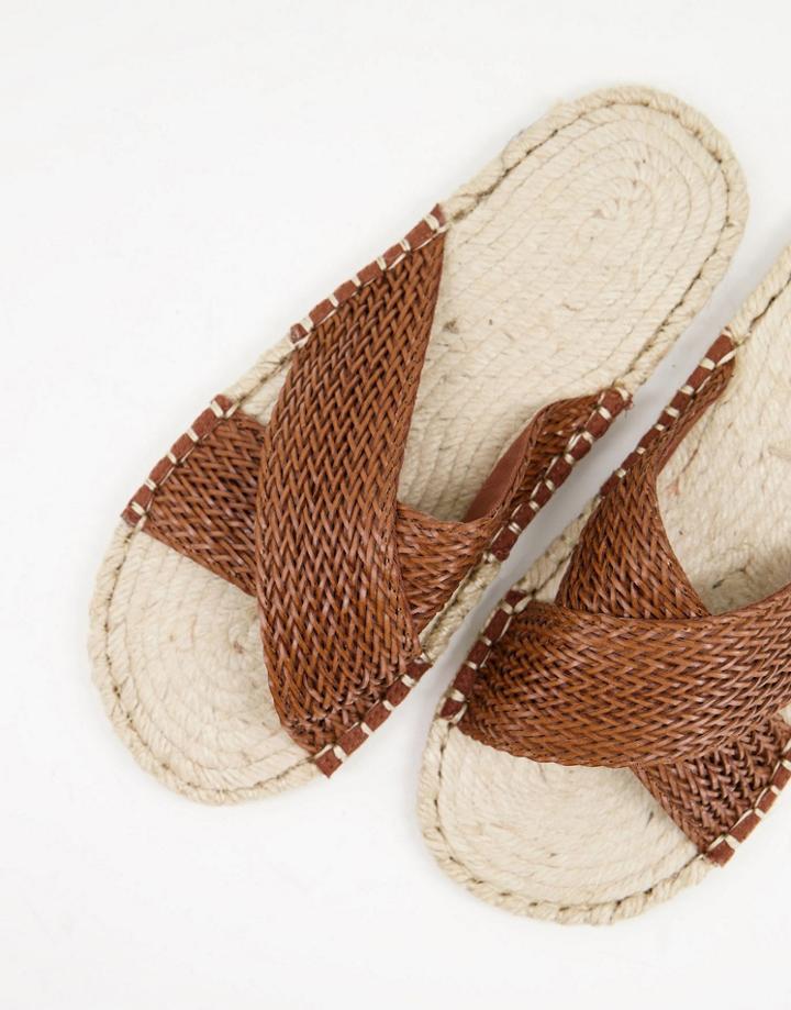 Asos Design Espadrille Sandals In Tan Weave-brown