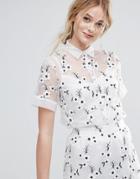 Traffic People Embroidered Shirt With Cami Underlay - White