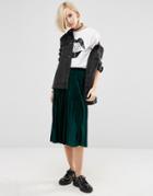 Asos Pleated Midi Skirt In Velvet - Green