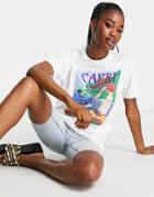 Pull & Bear Oversized Capri Graphic T-shirt In White