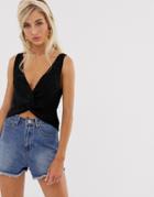 New Look Twist Detail Knitted Cami In Black - Black