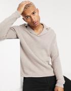 Asos Design Cotton Oversized Polo Revere Sweater In Putty-neutral