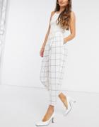Topshop Windowpane Pants In Mono-multi