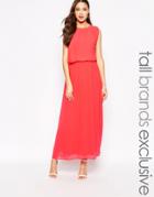 Y.a.s Tall Waisted Pleat Detail Maxi Dress - Red