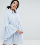 Unique 21 Hero Plus Shirt Dress With Fluted Sleeves - Blue