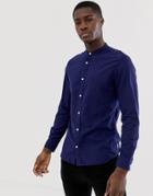 Jack & Jones Essentials Slim Fit Linen Mix Grandad Collar Shirt In Blue-navy