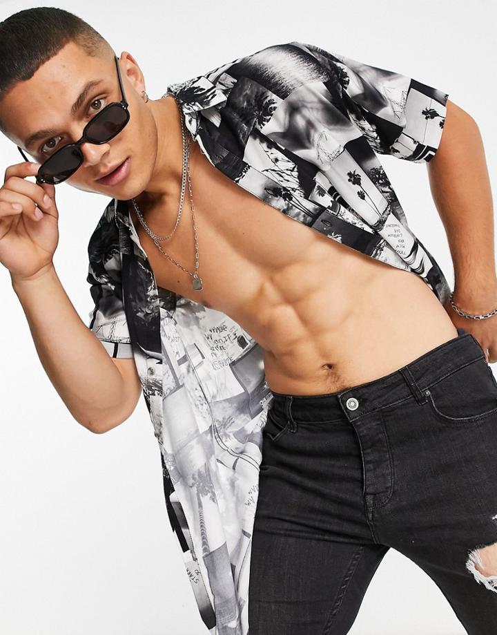 Topman Short Sleeve Shirt With Photographic Print In Black