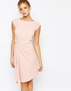 Closet Midi Dress With Cap Sleeve And Gathers - Pink