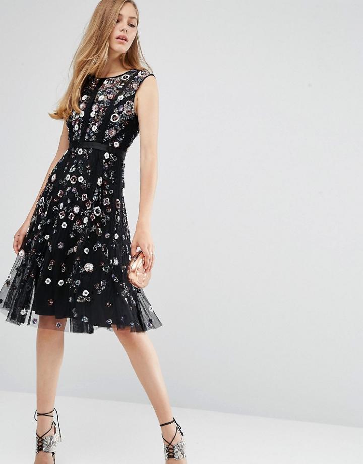 Needle & Thread Floral Ombre Midi Dress - Black