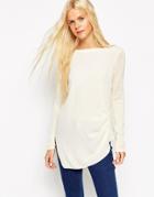 Asos Knitted Tunic Top With Woven Front - Cream