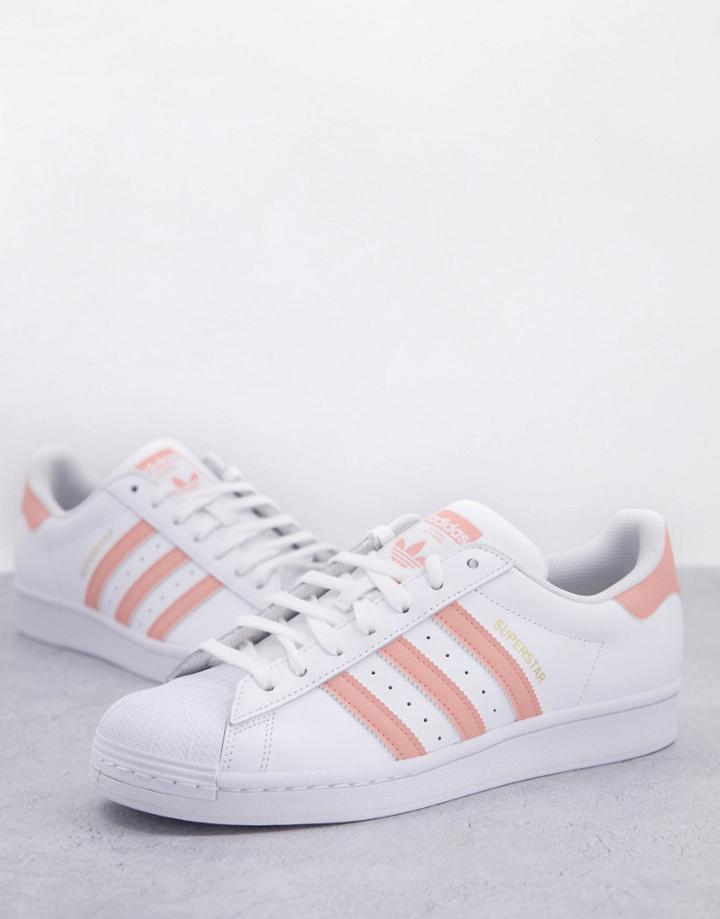 Adidas Originals Superstar Sneakers With Blush Stripes-white