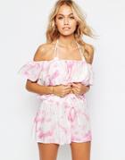 Asos Pink Tie Dye Frill Crop Beach Top Co-ord - Pink Tie Dye