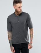 Asos Turtleneck Short Sleeve Cardigan In Merino Wool Mix - Gray