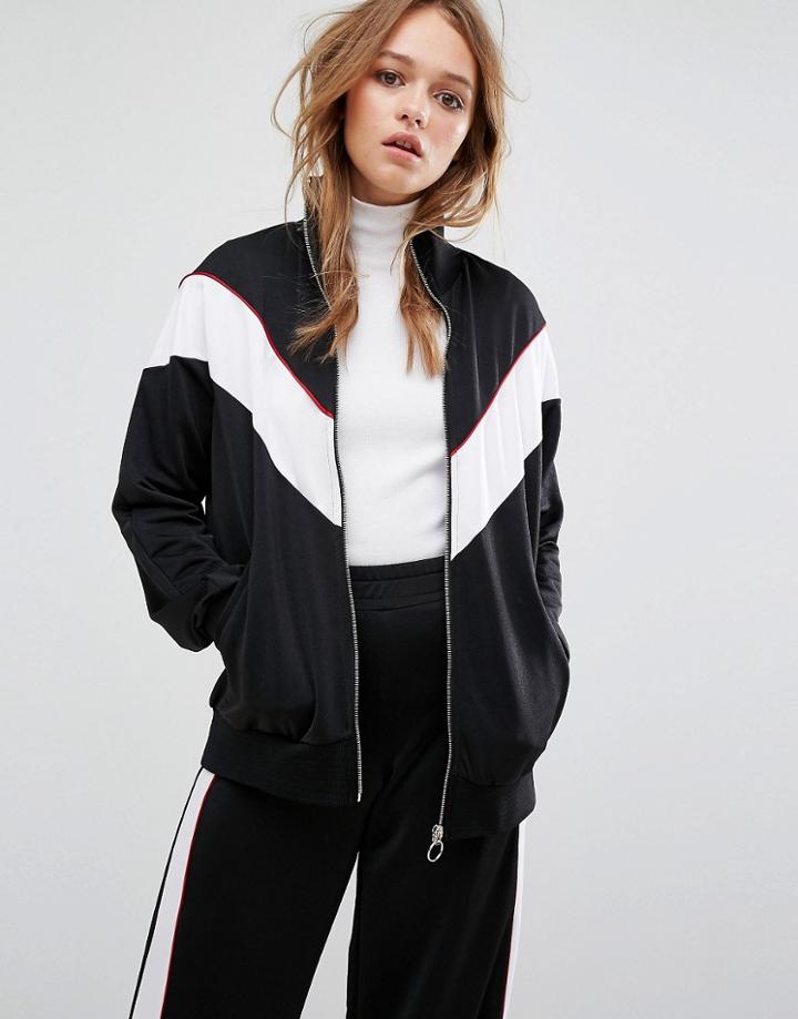 Pull & Bear Retro Varsity Jacket - Black