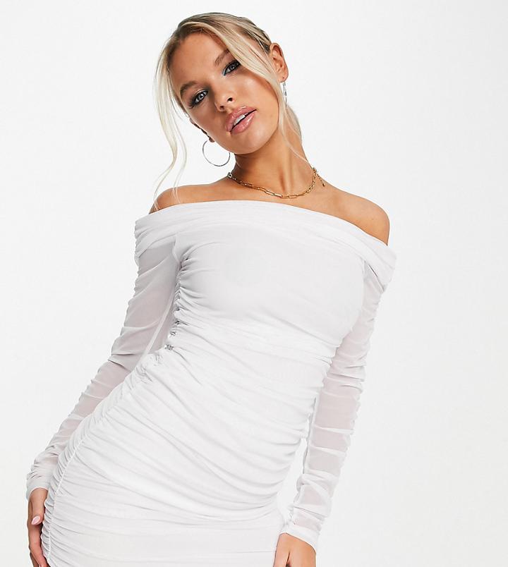 Asyou Mesh Bardot Mini Dress In White