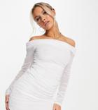 Asyou Mesh Bardot Mini Dress In White