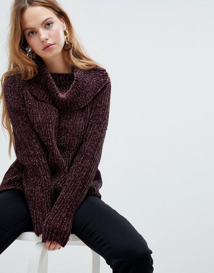 Qed London Ribbed Chunky Roll Neck Sweater - Red