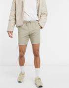 Asos Design Slim Chino Shorter Shorts With Elastic Waist In Dark Beige-neutral